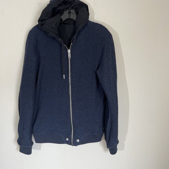 Diesel Bomber Jacket Black Blue Reversible Full Zip Size Small S Hooded - Picture 7 of 9